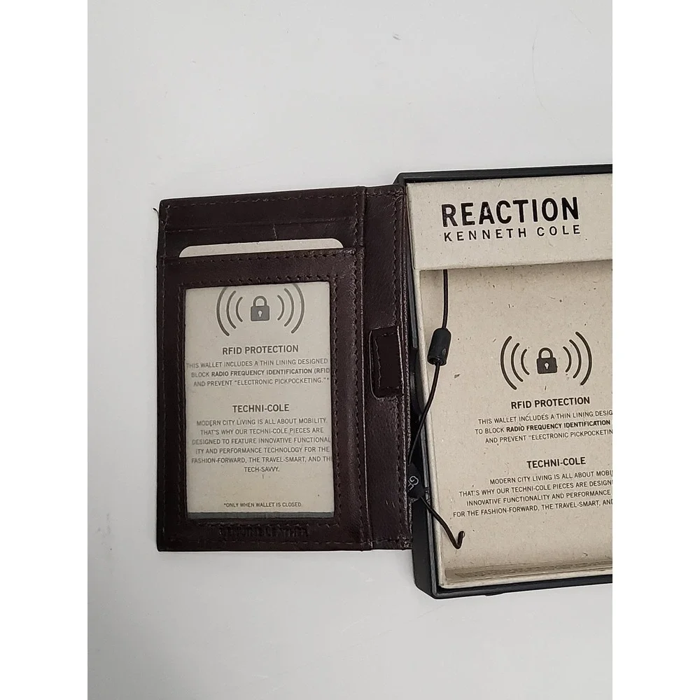 Kenneth Cole Reaction Mens Wallet Brown‎ Leather RFID Protection